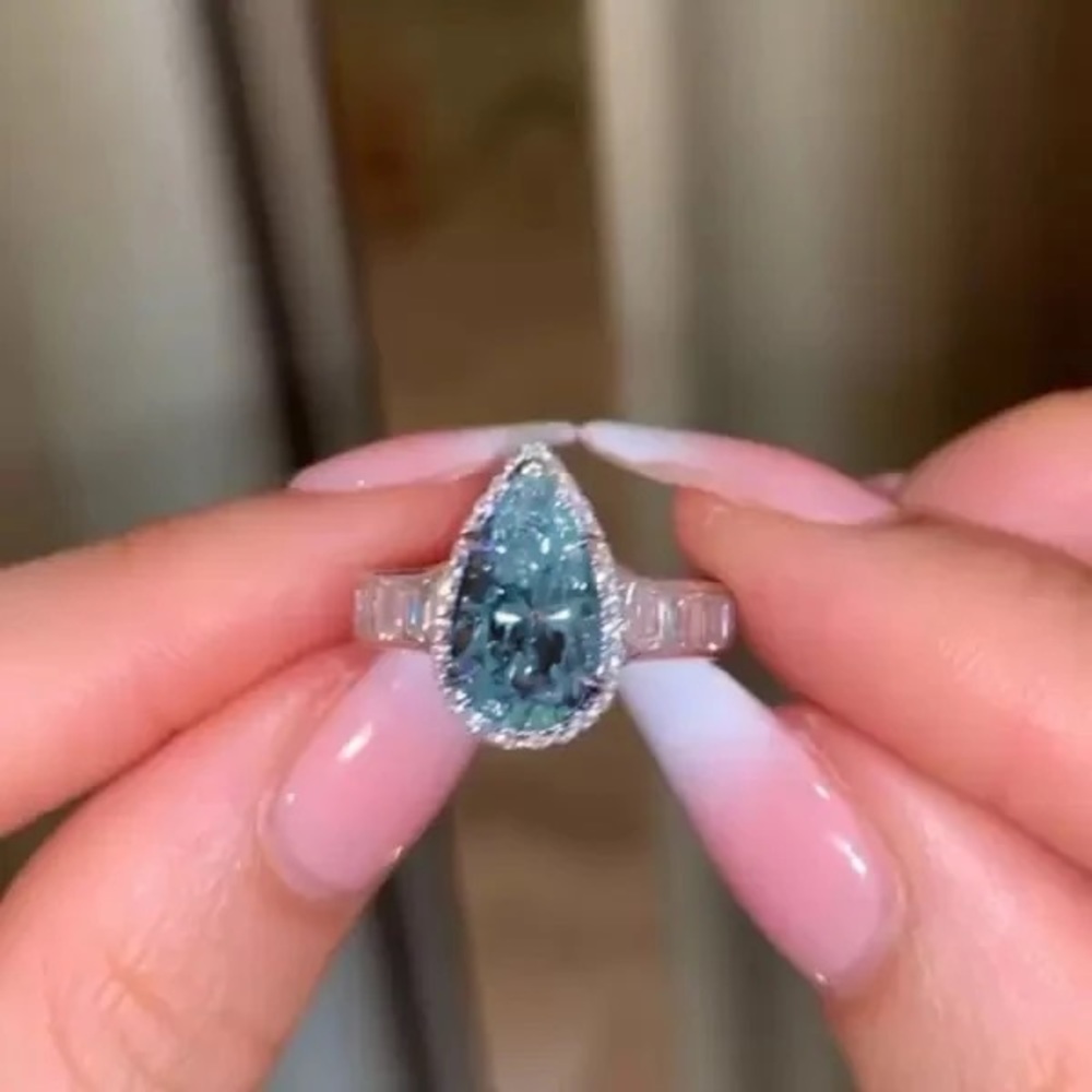 New 925 Silver Beautiful Pear Cut Sapphire Ring - Picture 4 of 6